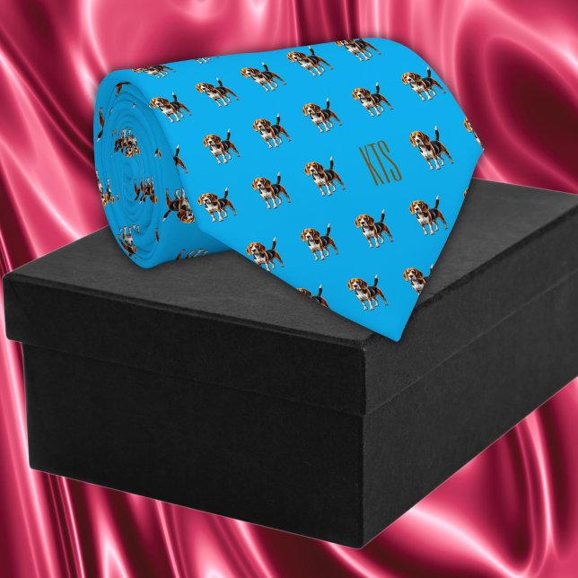 Beagle Hunde Muster Mit Monogramm Tierarzt Krawatte (Beagle Dogs Pattern Monogrammed Veterinarian Neck Tie in blue colour.)