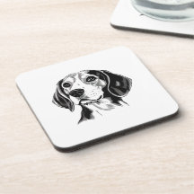 Beagle Hunde Schwarz-Weiß-Kontur Silhouette