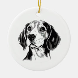 Beagle Hunde Schwarz-Weiß-Kontur Silhouette Keramik Ornament