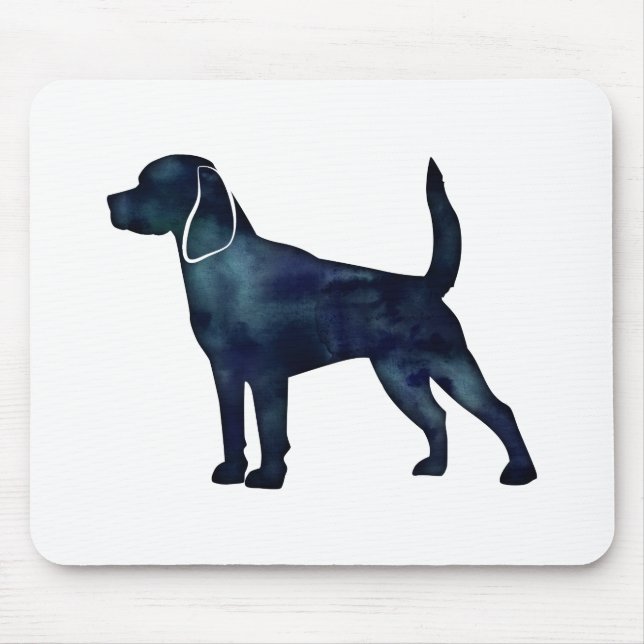 Beagle Hunde Silhouette Wasserfarbe Mousepad (Vorne)
