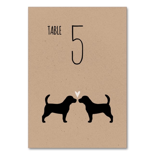 Beagle Hunde Silhouetten Hochzeitsempfang Tischnummer (Vorderseite)