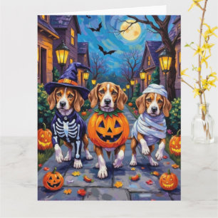 Beagle Hunde Trick-or-Treating in Halloween-Kostüm Karte