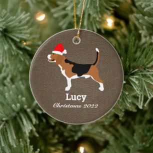 Beagle Hunde Weihnachtsmannmütze Personalisiert Keramik Ornament