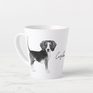 Beagle-Hundedesign in Schwarz-Weiß mit Namen Milchtasse