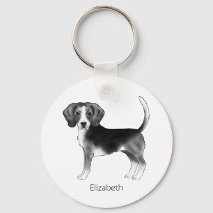 Beagle-Hundedesign in Schwarz-Weiß mit Namen Schlüsselanhänger