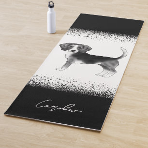 Beagle-Hundedesign in Schwarz/Weiß mit Text Yogamatte