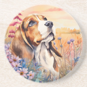 Beagle-Hundefan mit Sandstein-Wildblumenwiese Getränkeuntersetzer