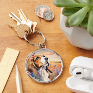 Beagle-Hundefreund mit Wildblumenwiese Schlüsselanhänger