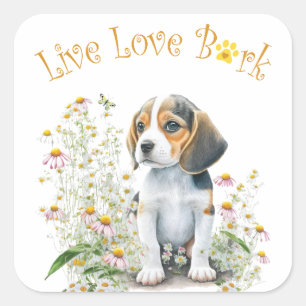Beagle-Hundemama-Blumen Quadratischer Aufkleber