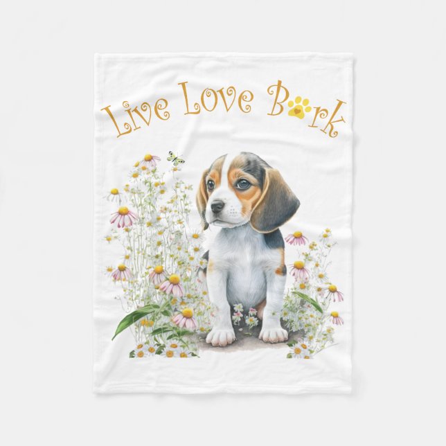 Beagle-Hundemutter Floral Fleecedecke (Vorderseite)