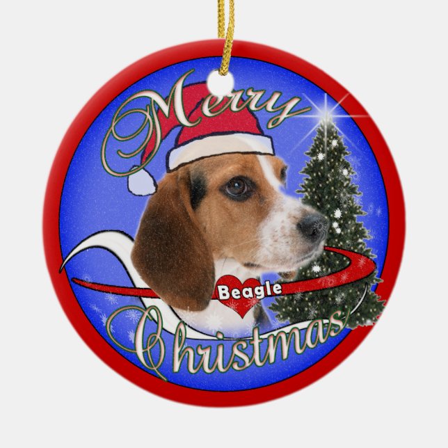 BEAGLE-HUNDEweihnachtsverzierung - Keramik Ornament (Vorne)