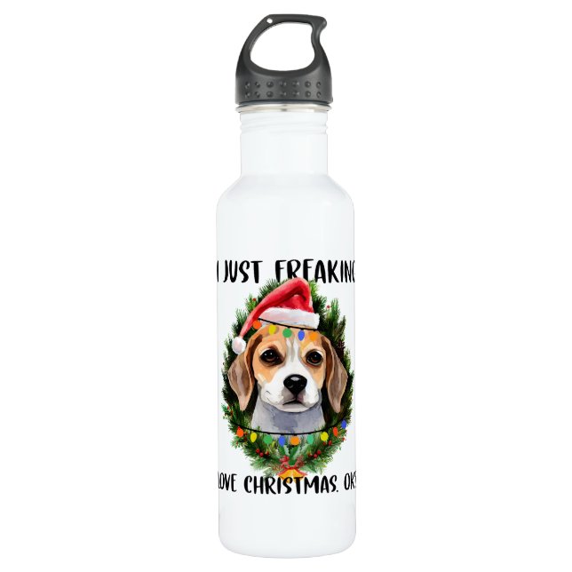 Beagle I gerade Freaking Liebe Weihnachten Weihnac Edelstahlflasche (Vorderseite)