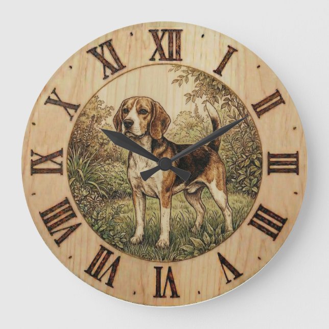Beagle im Frühlingspark Wanduhr  (Vorderseite)