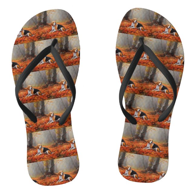 Beagle im Herbst Leaves Fall Inspiriert Flip Flops (Fußbett)