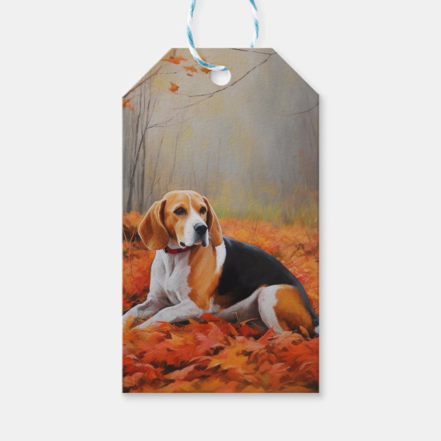 Beagle im Herbst Leaves Fall Inspiriert Geschenkanhänger (Vorderseite)