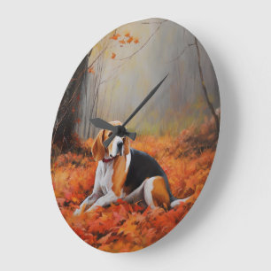 Beagle im Herbst Leaves Fall Inspiriert Große Wanduhr