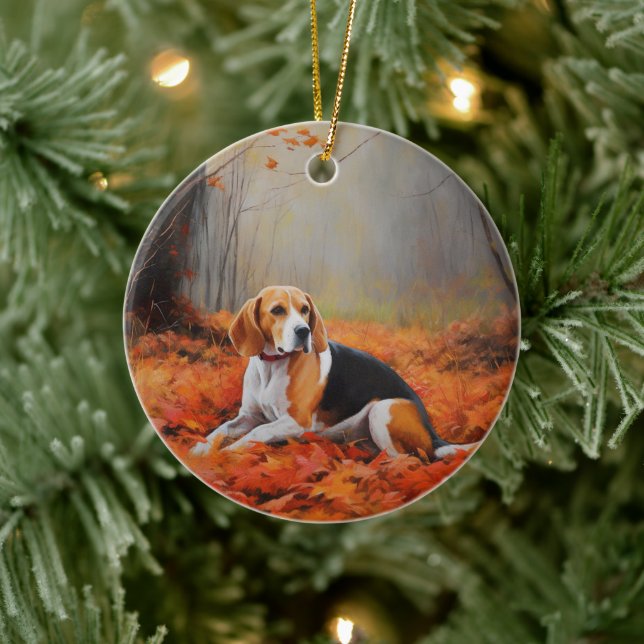 Beagle im Herbst Leaves Fall Inspiriert Keramik Ornament (Baum)