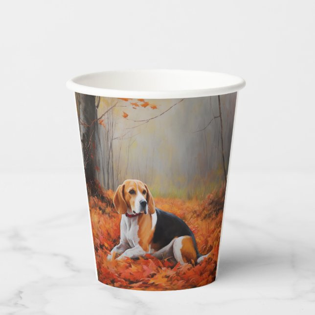 Beagle im Herbst Leaves Fall Inspiriert Pappbecher (Vorderseite)