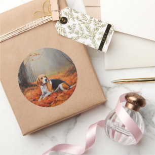 Beagle im Herbst Leaves Fall Inspiriert Runder Aufkleber