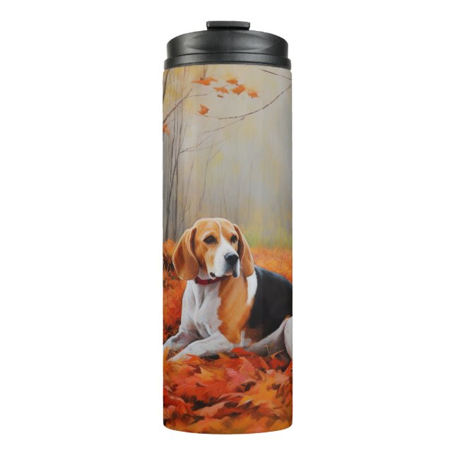 Beagle im Herbst Leaves Fall Inspiriert Thermosbecher (Vorderseite)