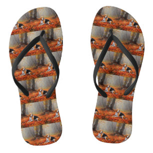 Beagle im Herbstlaubfall inspiriert Flip Flops