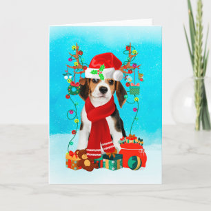 Beagle im Schnee mit Weihnachtsgeschenken Karte