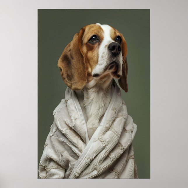 Beagle in Bathrobe Print, Funny Bathroom Dog Art Poster (Vorne)