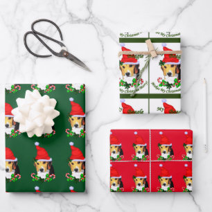 Beagle in der Weihnachtsmannmütze Weihnachten Geschenkpapier Set
