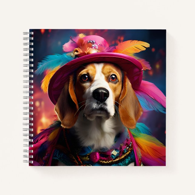 Beagle in einem Federhut Notizbuch (Vorderseite)