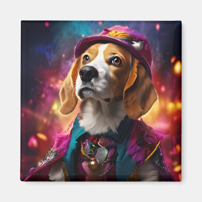 Beagle in einem rosa Hut Magnet (Vorne)