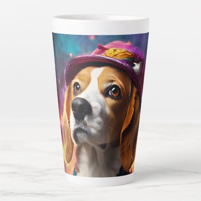 Beagle in einem rosa Hut Milchtasse (Vorderseite)