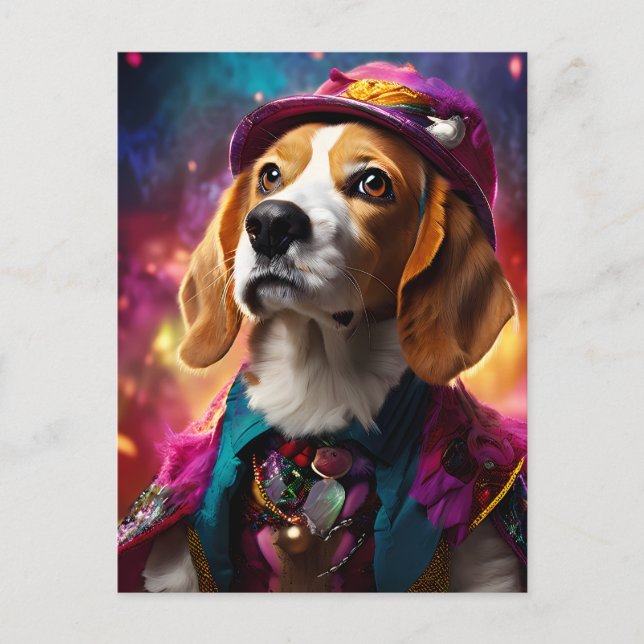Beagle in einem rosa Hut Postkarte (Vorderseite)