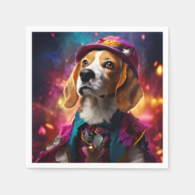 Beagle in einem rosa Hut Serviette (Vorderseite)