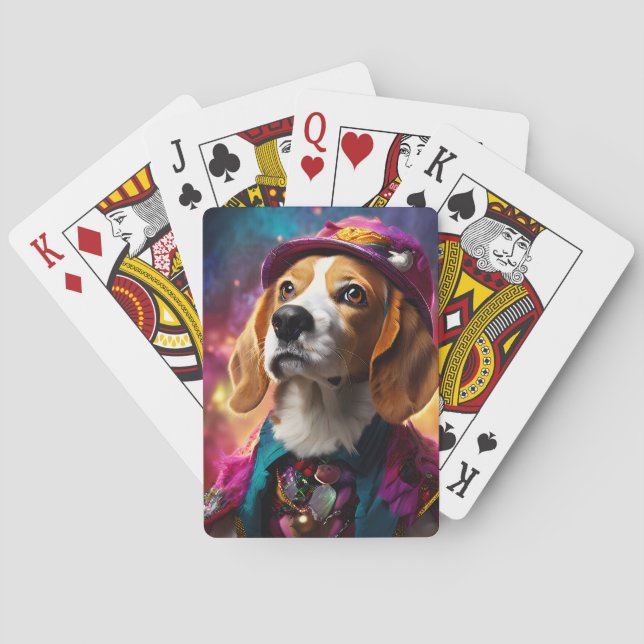 Beagle in einem rosa Hut Spielkarten (Rückseite)