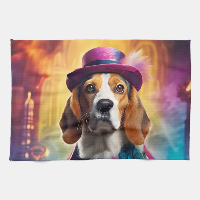 Beagle in lebendiger Kostüm Geschirrtuch (Horizontal)