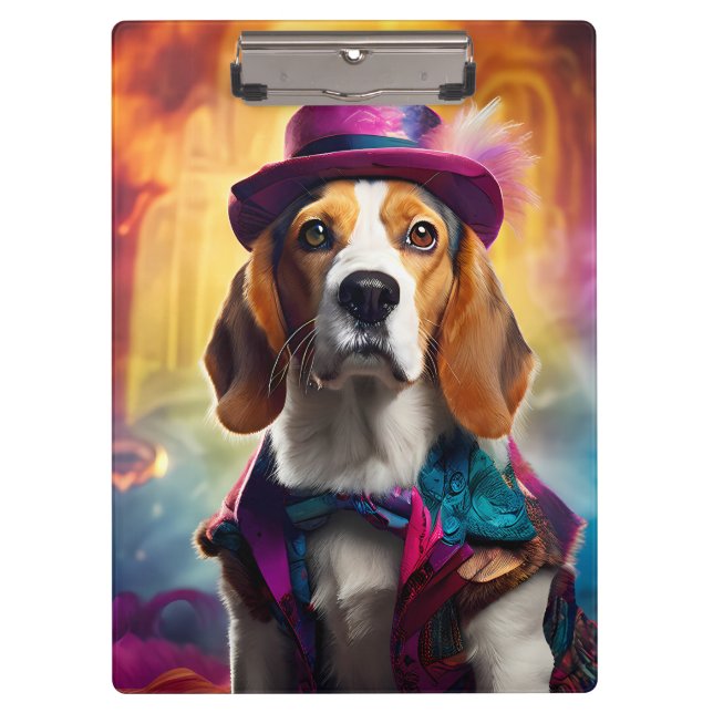 Beagle in lebendiger Kostüm Klemmbrett (Vorderseite)