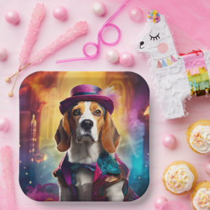 Beagle in lebendiger Kostüm Pappteller