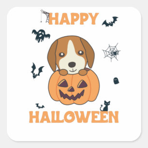 Beagle in Pumpkin Sweet Hunde glückliche Halloween Quadratischer Aufkleber