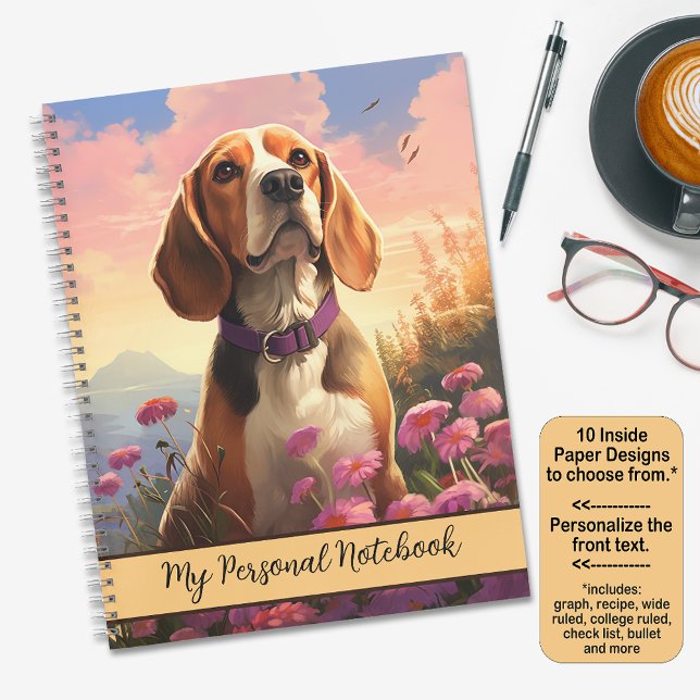 Beagle in rosa Wildblumen Naturportrait Notizbuch (Customize your notebook cover and interior pages!)