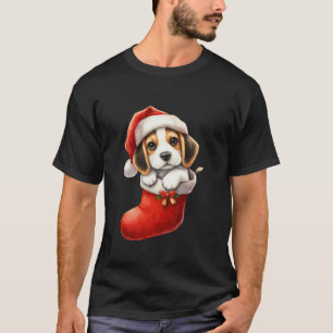 Beagle in Sock Weihnachten Weihnachtsmannmütze Wei T-Shirt