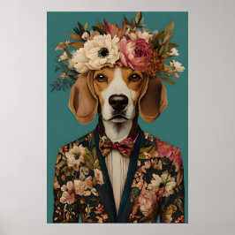 Beagle In Suit Poster, Beagle Portrait, Beagle Oil Poster