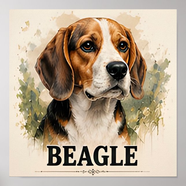 Beagle-Jagdhund-Porträt Premium-Kunstwerk Poster (Vorne)