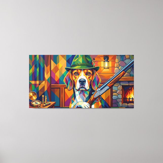 Beagle Jäger Pop Art – Moderner Jagdhund Leinwanddruck (Vorderseite)