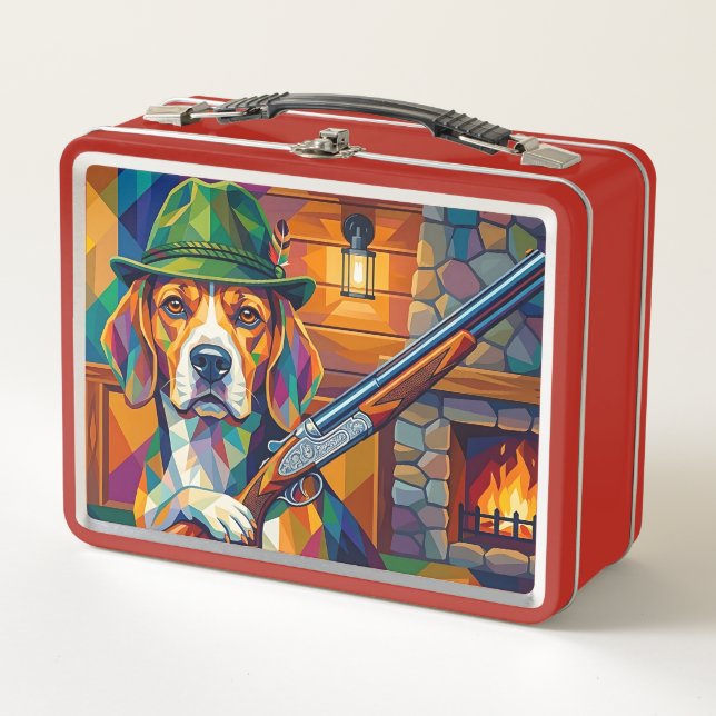 Beagle Jäger Pop Art – Moderner Jagdhund Metall Brotdose (Vorderseite)