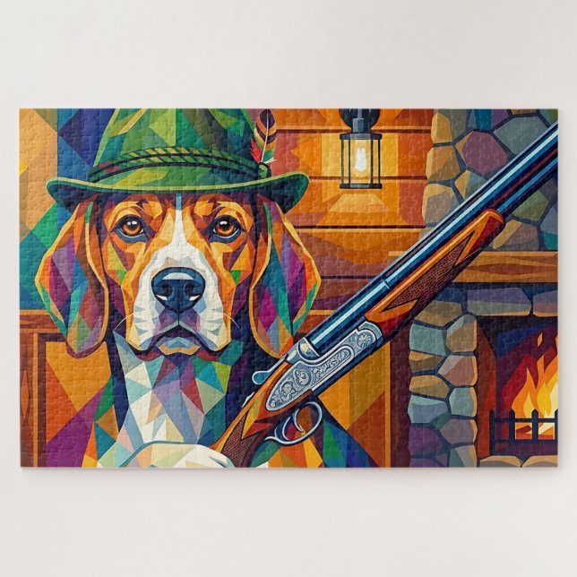 Beagle Jäger Pop Art – Moderner Jagdhund Puzzle (Horizontal)