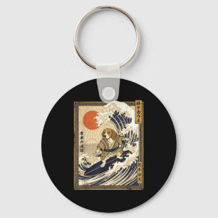 Beagle japanisches Surfen Kanagawa Welle lustiger Schlüsselanhänger