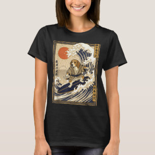 Beagle japanisches Surfen Kanagawa Welle lustiger T-Shirt