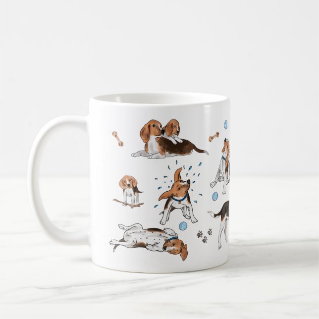 Beagle Kaffeemaschine Tasse mit handgemalten Wasse (Links)