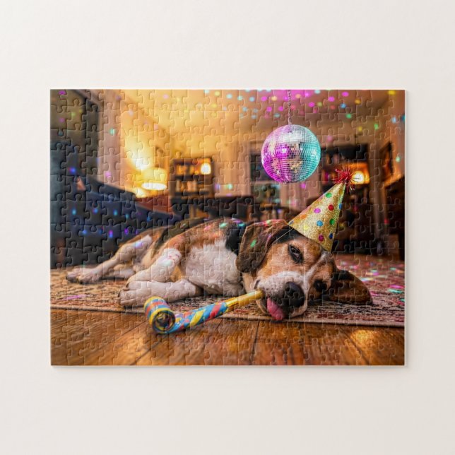 Beagle Kater nach Silvesterparty Puzzle (Horizontal)