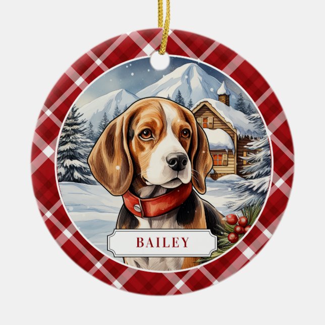 Beagle Keramik Circle Ornament (Vorne)